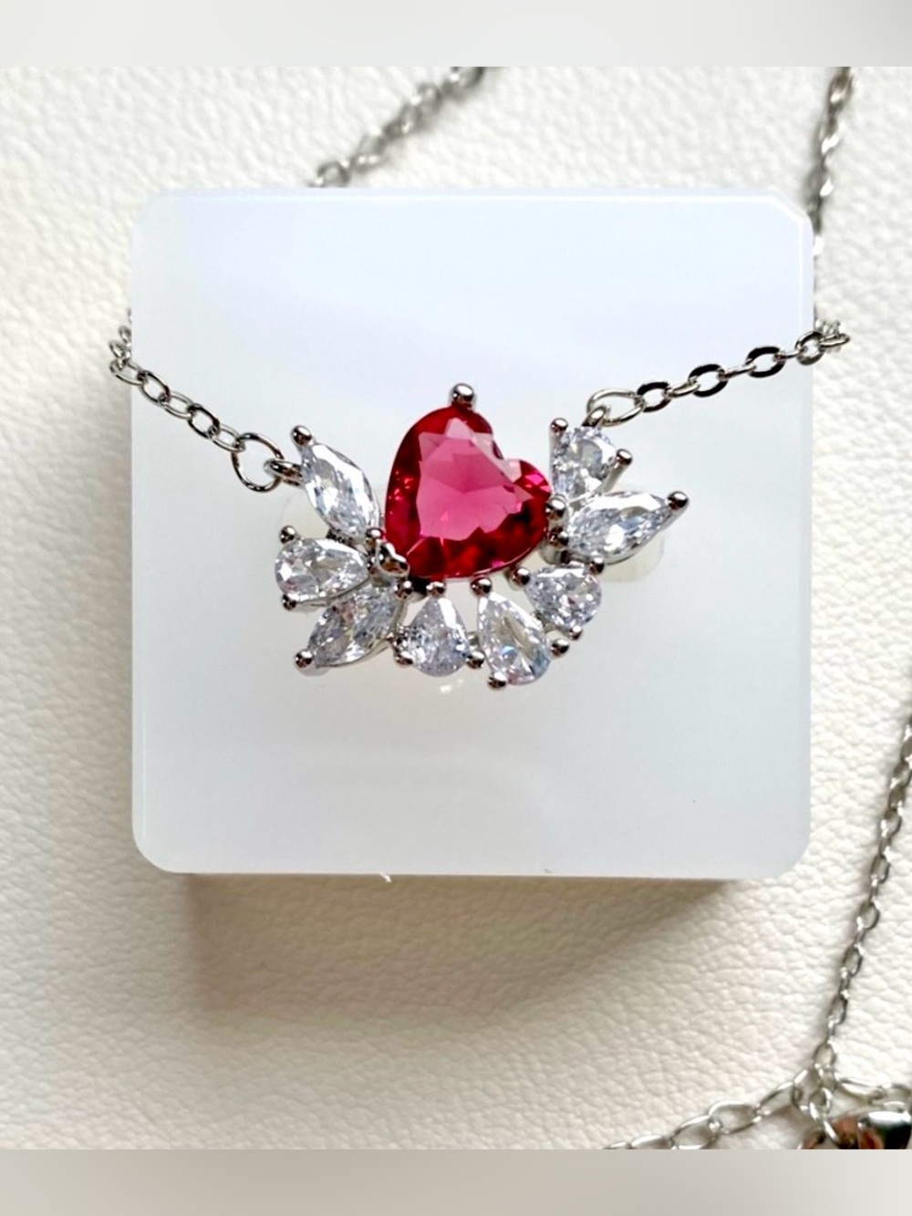 Elegant Silver and Red Heart Necklace